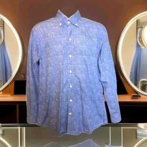 158 Ledbury Luxury Blue Casual Button Down Shirt with Classic Collar LS 16 1/2